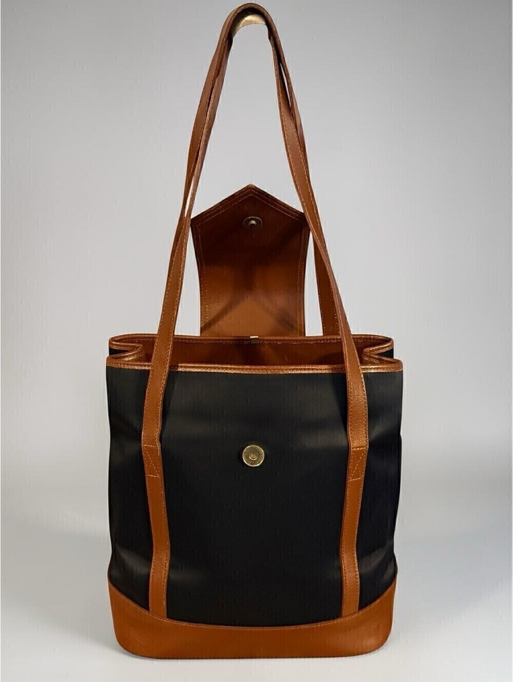 Yves Saint Laurent YSL Vintage Black Canvas Brown Leather Bucket Tote Bag COA - Picture 5 of 15